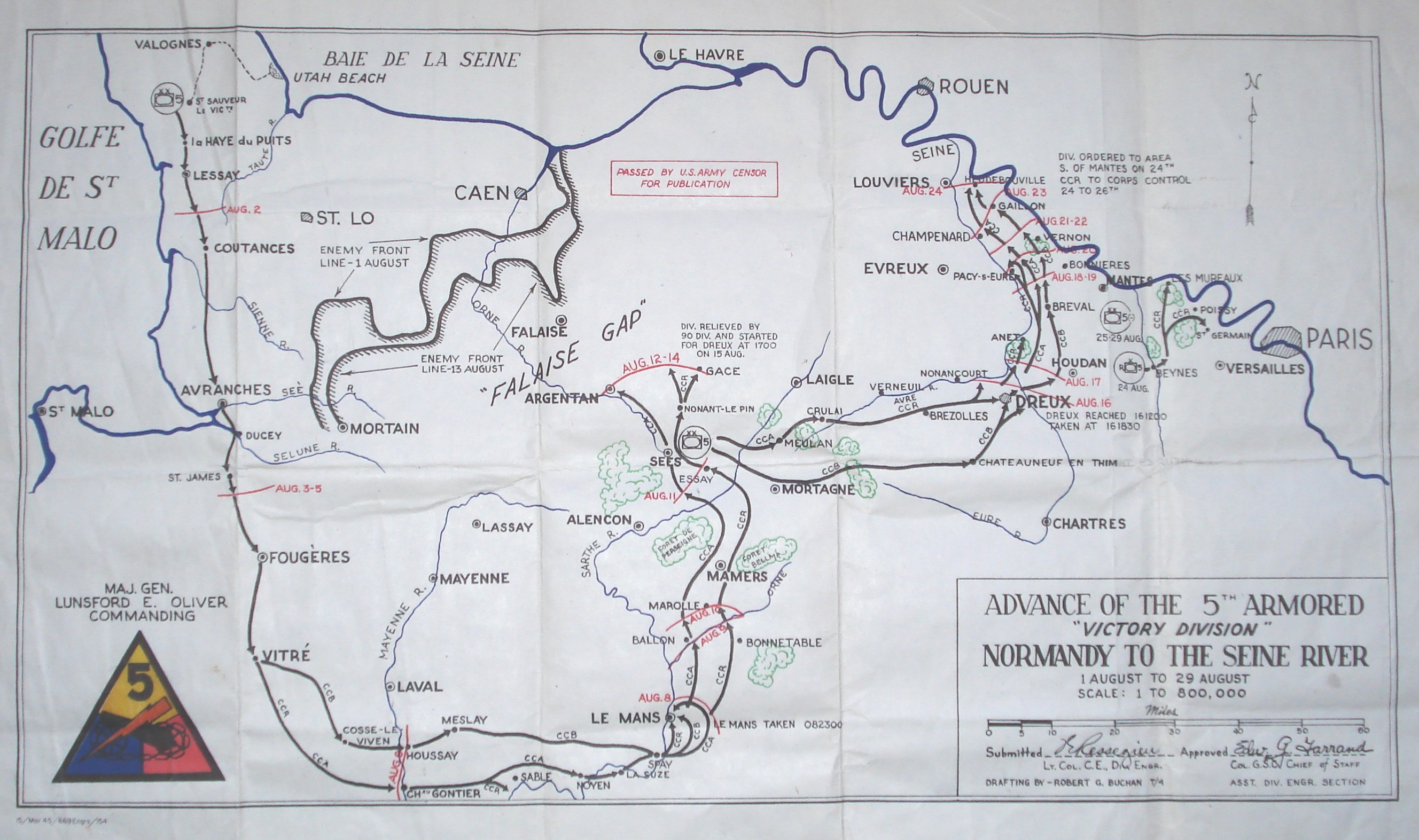 Trek of the 5th Armored Division from Normandy to the Seine River